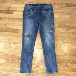 White House Black Market slim distressed jeans with beaded details